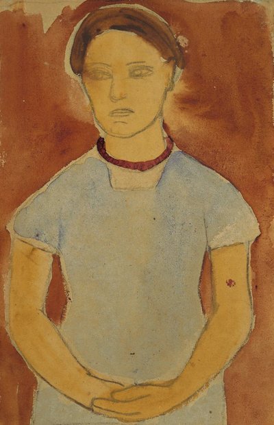 Lee Hoetger vor Blumengrund von Paula Modersohn Becker